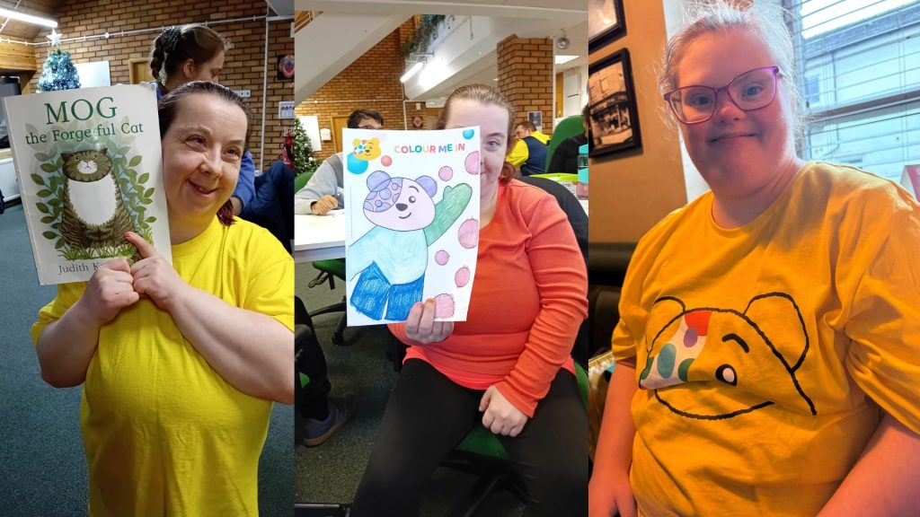 Three females doing Children in Need fundraising activities