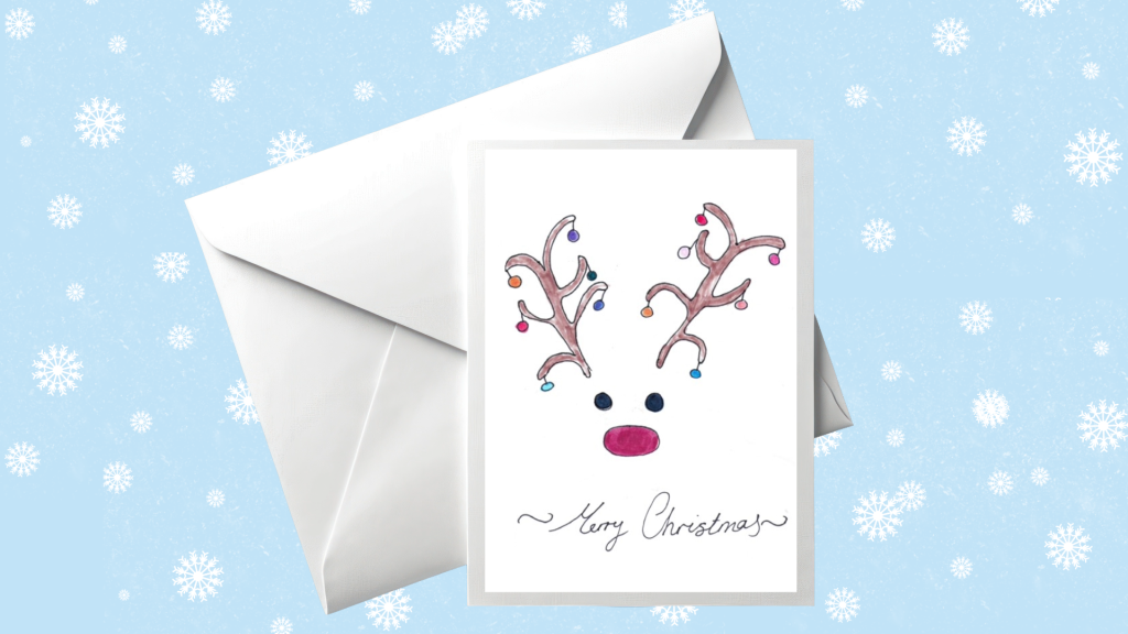 Christmas Card with a reindeer design on the front